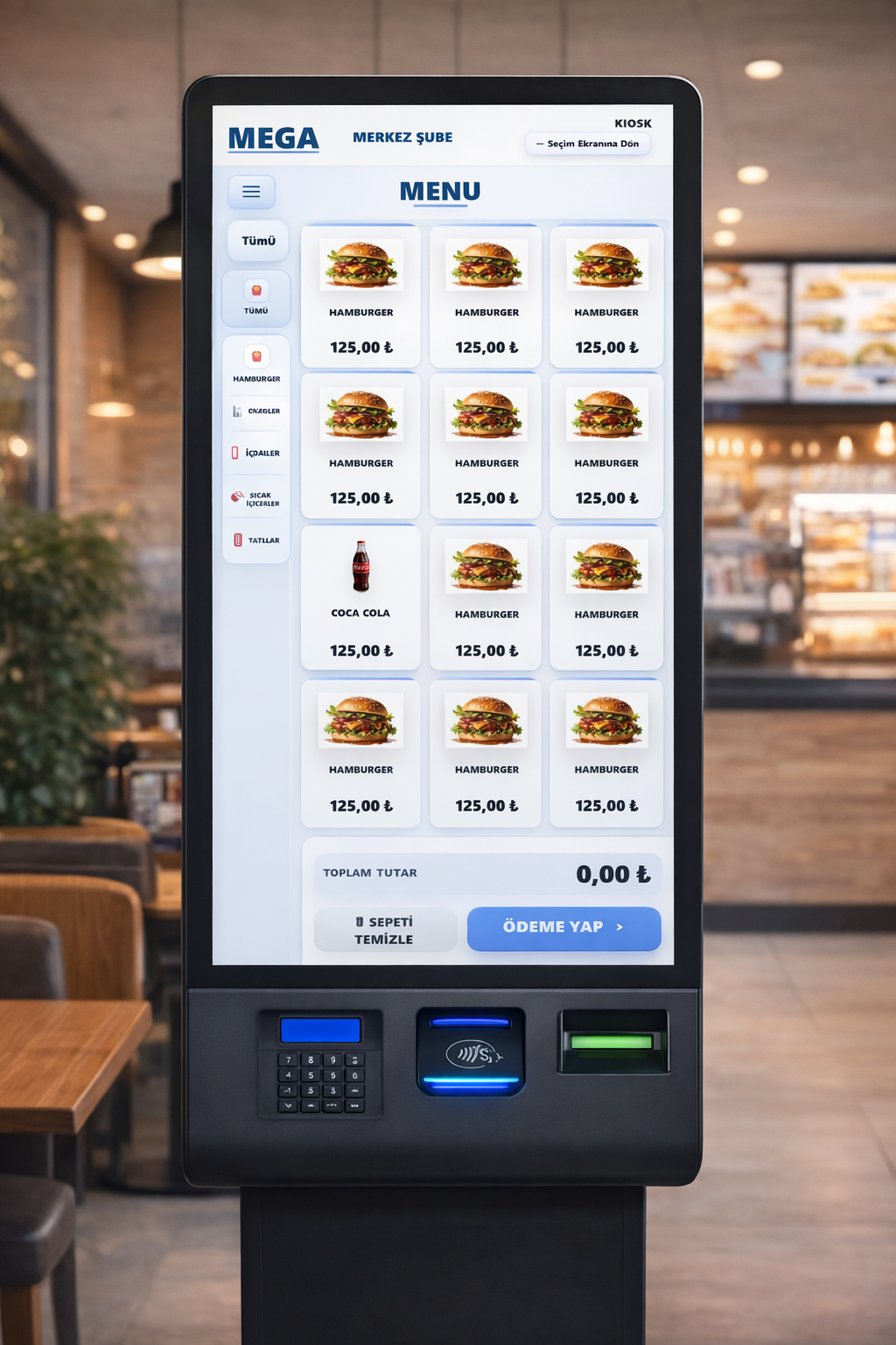 Sipariş tipi seçimi ekranı